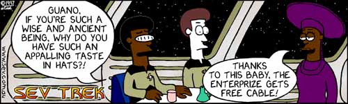 Sev Trek - cartoon spoofs
of Star Trek. Copyright 1997 by John Cook.