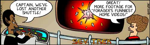 Sev Trek - cartoon spoofs
of Star Trek. Copyright 1997 by John Cook.